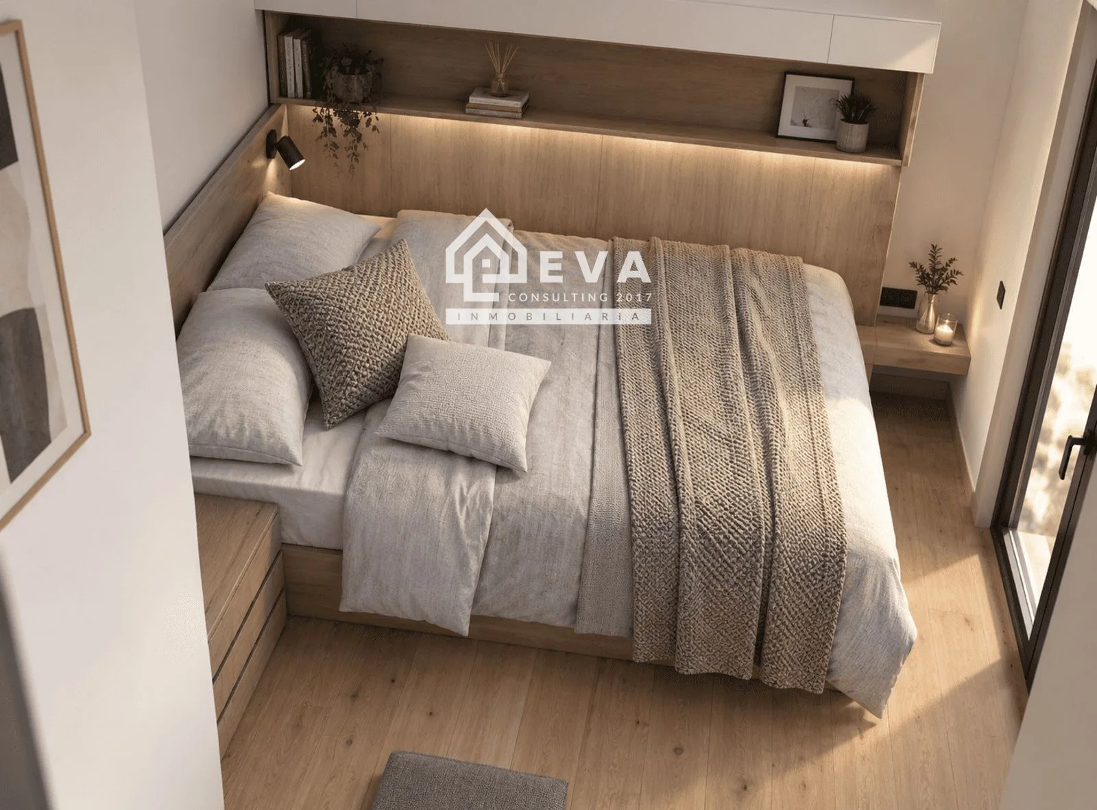 Render del dormitorio de una vivienda de nueva creación en la promoción 9 d’Octubre de Almassora