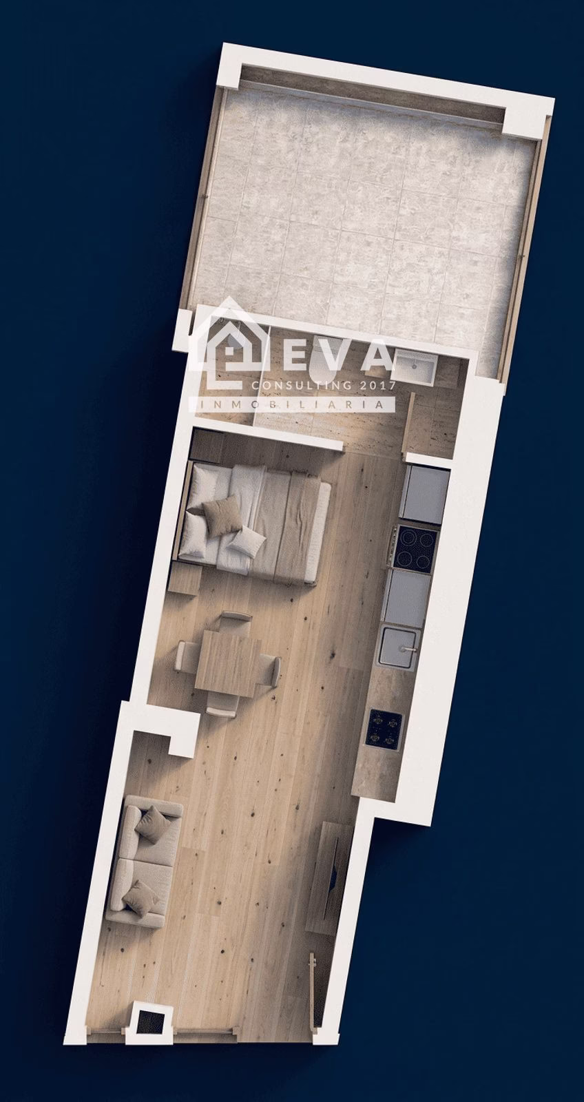 Plano 3D del loft A08 en Almassora