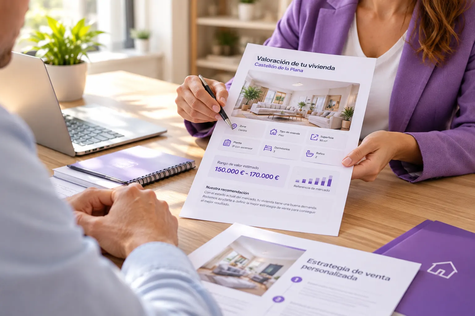 Presentación de una valoración inmobiliaria personalizada a un propietario en Castellón