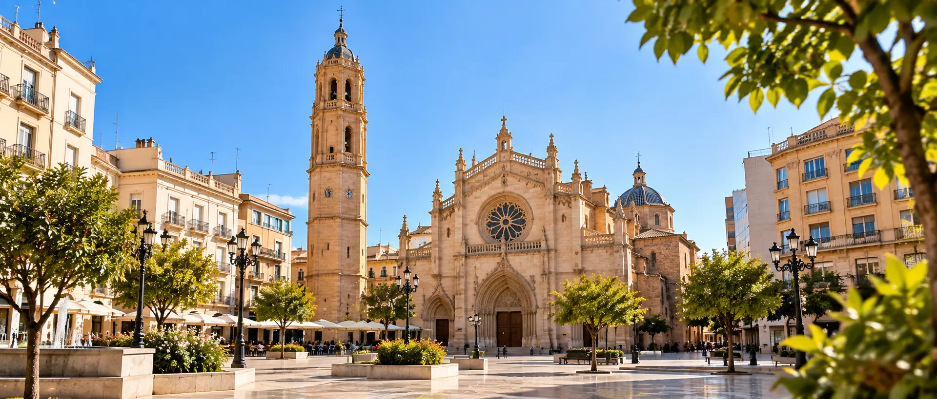 Recreación ilustrativa de la plaza Mayor de Castellón de la Plana con el Fadrí y la Concatedral de Santa María