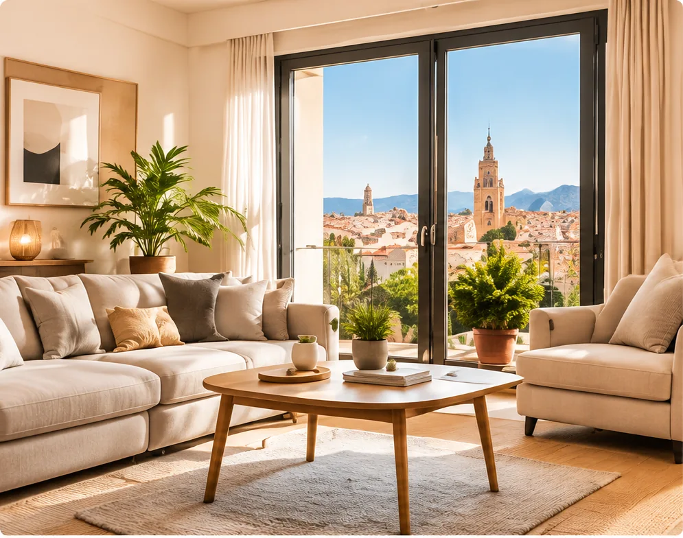 Salón luminoso de una vivienda, imagen ilustrativa del servicio de venta inmobiliaria en Castellón