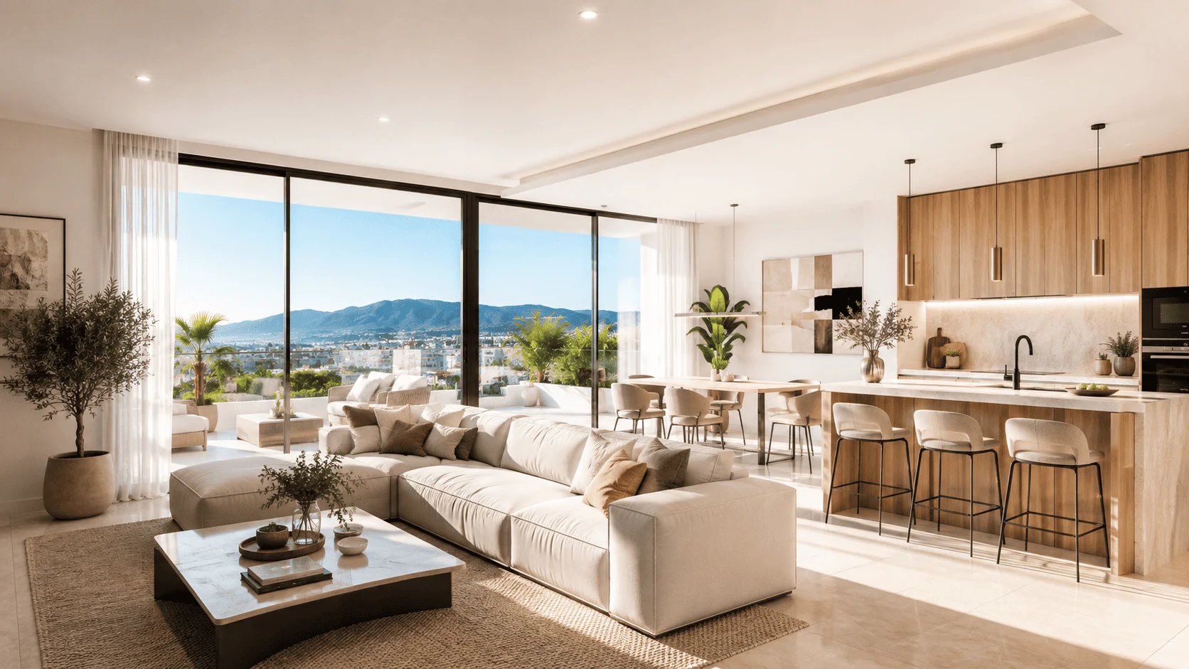 Interior luminoso de una vivienda de obra nueva contemporánea